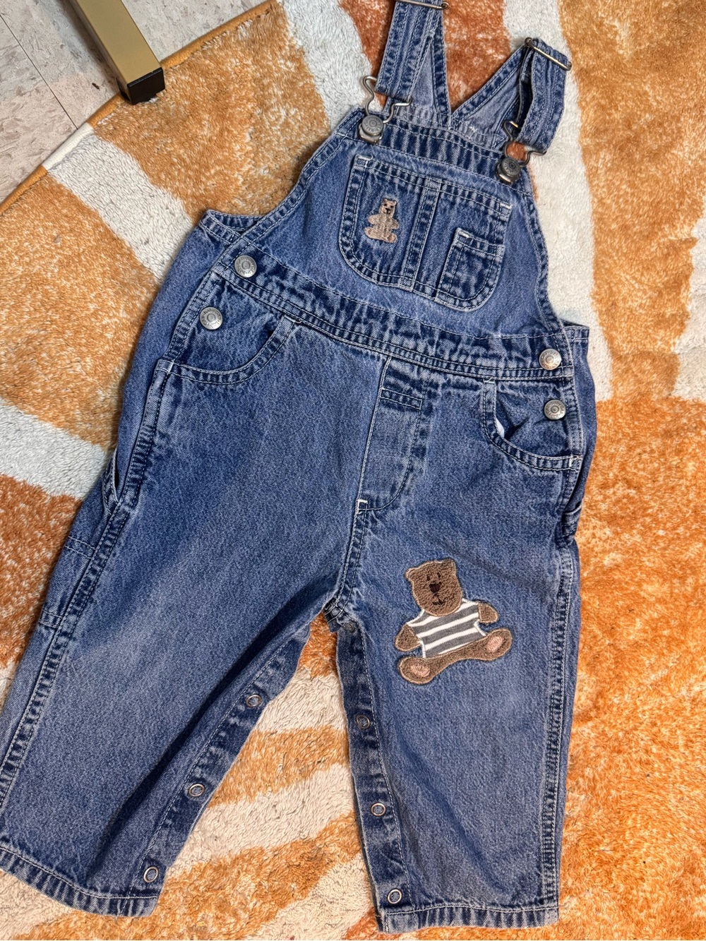 Vintage Baby Gap Denim Overalls 12-18M Teddy Bear Embroidered 100% Cotton Y2K